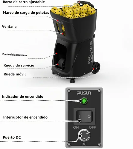 Vista 7 de PP SMART PRO Pickleball Machine, Professional Automatic Ball Launcher with App & Remote Control, 80+ Ball Capacity, Adjustable Speed/Spin/Frequency