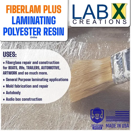 Vista 2 de FIBERLAM Plus 1-10G Resina de poliéster 1-10 galones +endurecedor MEKP; revestimiento de baja viscosidad para laminado de estera/biaxial/tela