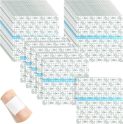 Vista 10 de Vendas adhesivas, elásticas e impermeables, películas transparentes de tamaño grande, 50 unidades (4 x 4 pulgadas) Large Clear Dressing Film