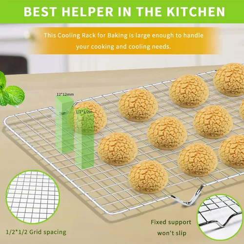 Vista 4 de UOUYOO Rejilla de enfriamiento para hornear, juego de 2 unidades de acero inoxidable, 16 x 10 pulgadas, para horno, rejilla segura para horno, asar
