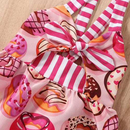 Vista 5 de Falda de verano para niñas pequeñas, estampado de dinosaurio, helado, sin mangas, correa sin espalda, vestido 1-6T