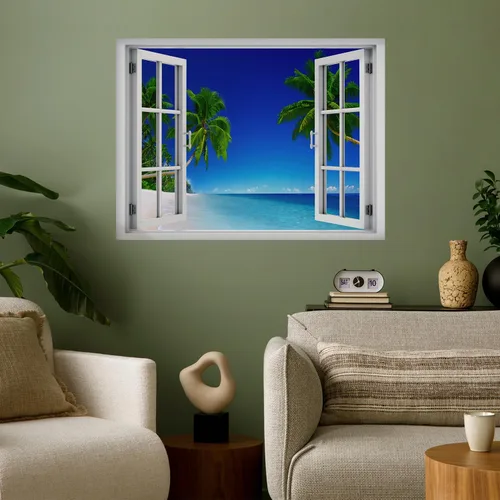 Vista 30 de wall26 Adhesivo decorativo para pared, diseño de oso y mariposa fuera de una ventana abierta, no se pega ni se pega, papel tapiz no tejido
