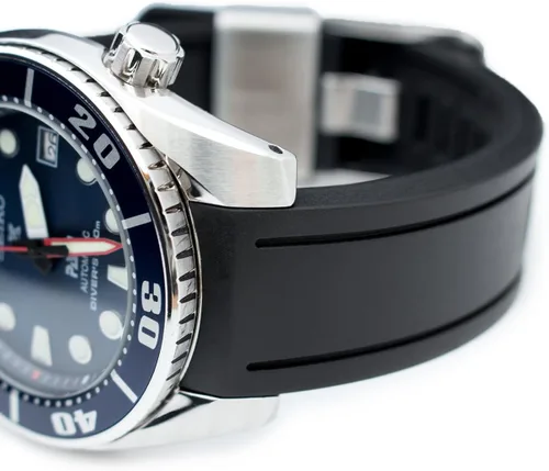 Vista 2 de Correa de reloj Crafter Blue de 0.787in - Correa de reloj curvada de goma negra para Seiko Sumo SBDC001
