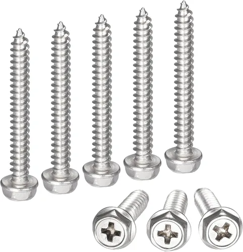 Vista 13 de uxcell Phillips - Tornillos autorroscantes para arandela hexagonal, M4 x 0.472 in, acero inoxidable 304, brida hexagonal, 25 piezas