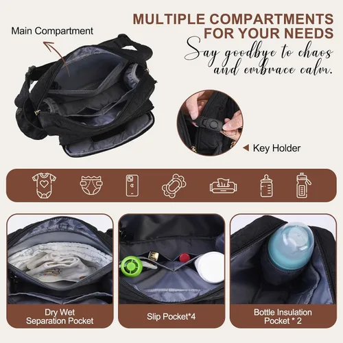 Vista 7 de Rexmore Bolso de Cadera Acolchado para Mamá - Bolso Compacto de Mujer con Cambiador Portátil y Bolsillo para Toallitas, Organizador de Viaje y Negro
