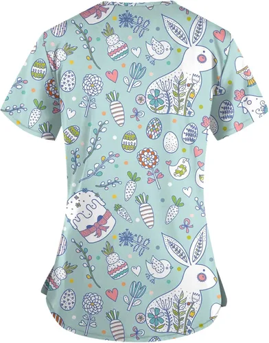 Vista 2 de Camisetas de manga corta para mujer, transpirables, con cuello en V, elegantes, de corte clásico, con estampado de Pascua