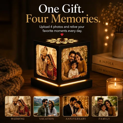 Vista 6 de ZOCI VOCI Marco de fotos LED giratorio personalizado con 4 fotos, regalos de boda personalizados para parejas 2024 (negro mediano)