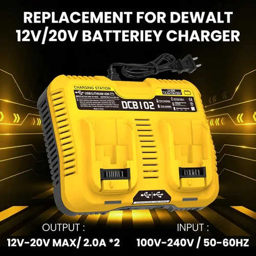 Vista 3 de 2 Packs 12Ah Replacement for Dewalt 20V Battery DCB208 and DCB102 Charger Amarillo