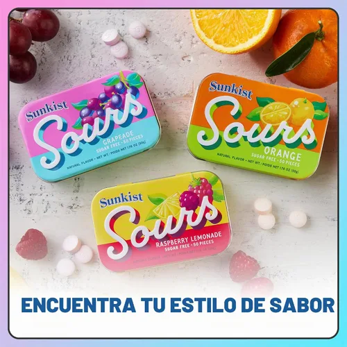 Vista 8 de Sunkist Sours - Caramelos agrios de pomelo sin azúcar, lata de 50