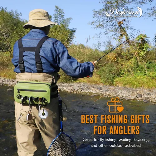 Vista 8 de Dovesun Riñonera de pesca impermeable para hombres 3.3L bolsa de pesca con mosca bolsa de pecho con cremallera hermética