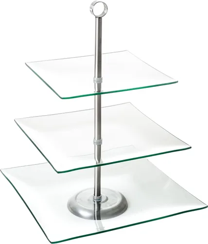 Vista 2 de Chef Buddy soporte cuadrado de vidrio para buffet y postre de 3 niveles.