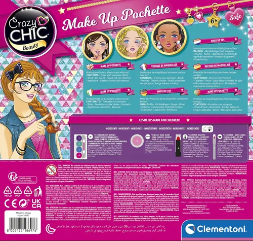 Vista 3 de Clementoni 18697 Crazy Chic Pochette - Juego de maquillaje para niñas de 6 años, multicolor