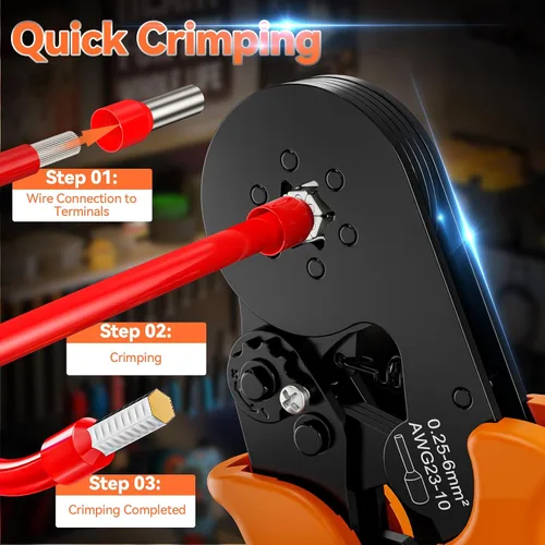 Vista 5 de Preciva Kit de herramientas de prensado de virola AWG23-10/0.25-6mm² con conectores de alambre de 19 tamaños, alicates de crimpado de alambre