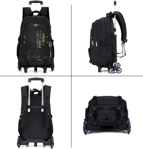 Vista 4 de Voici et Voila Mochila con ruedas con ruedas para computadora portátil, mochila con ruedas y 6 ruedas para niños y niñas, Portátil verde, Mochila