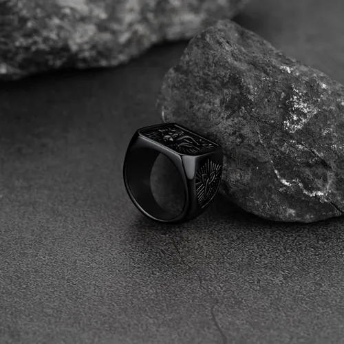 Vista 8 de FaithHeart Anillos de sello de cabeza de lobo para hombres y mujeres, anillo vikingo nórdico de acero inoxidable, tamaño 7891011121314 personalizado
