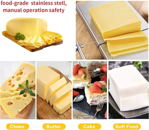 Vista 6 de Cortador de mantequilla de acero inoxidable con escala de tamaño preciso, para rebanar queso y mantequilla, equipado con 5 cables de corte de queso