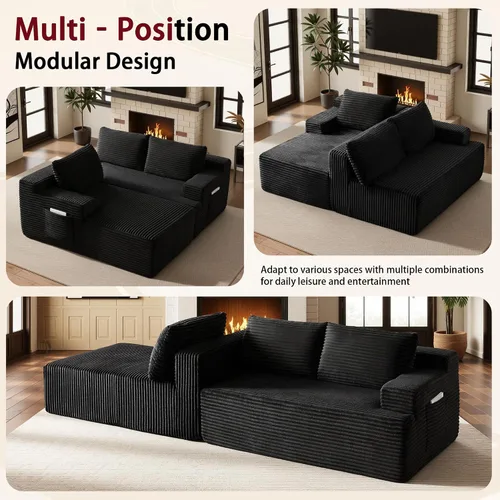 Vista 7 de Sofá modular moderno de 96 pulgadas para sala de estar, sofá modular tapizado, sin hueso, cómodo sofá nube con diván en forma de L