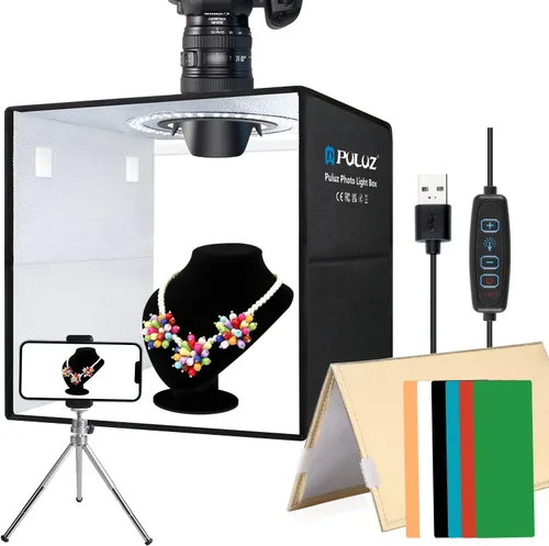 Vista 17 de PULUZ Caja de luz de estudio fotográfico de 10 x 10 pulgadas, caja de carpa de fotografía plegable portátil, pequeña caja de luz para tomas lightbox
