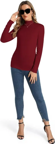 Vista 4 de Camiseta casual de cuello alto falso para mujer, capa base activa, manga larga, suave, delgada
