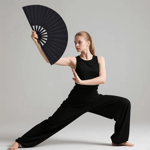 Vista 5 de Marrywindix 3 abanicos plegables chinos grandes, abanicos de mano para hombres y mujeres, línea de actuación, decoraciones de baile, eventos