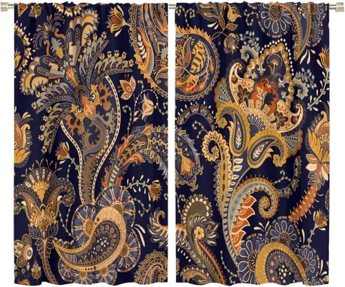 Vista 73 de Cortinas opacas con estampado de flores de cachemira, estampado de cachemira sobre fondo blanco, para decoración del hogar, cocina, restaurante