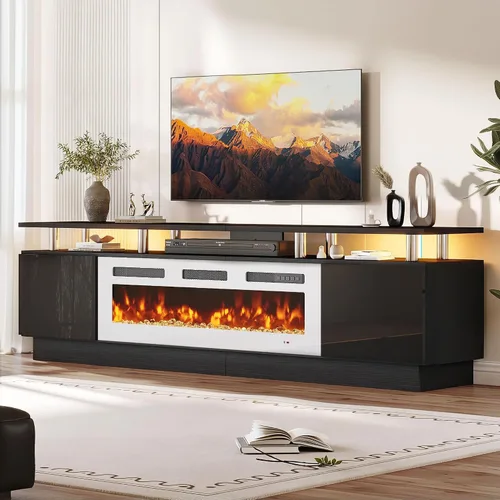 Vista 13 de oneinmil Soporte de TV con chimenea de 70 pulgadas para sala de estar, centro de entretenimiento con chimenea eléctrica con luces LED dobles