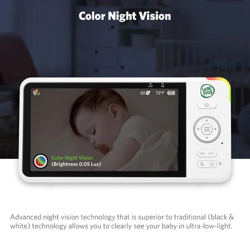Vista 7 de LeapFrog Monitor de bebé LF1726FHD, pantalla de 1080p de 5.5 pies, alcance de hasta 2500 pies, zoom panorámico, luz nocturna, visión nocturna a