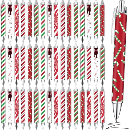 Vista 8 de Geyoga 48 piezas de bolígrafos navideños retráctiles, lindos bolígrafos de bola de Navidad de colores, tinta negra, suministros de oficina