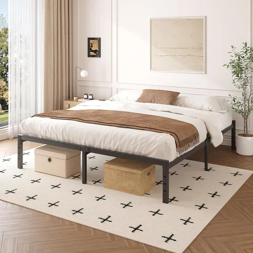 Vista 14 de 12 Inch Heavy Duty Black Metal Platform Bed Frame with Mattress Support, Twin Platform Bed Frame with Under Bed Storage, No Box Spring Needed, Easy