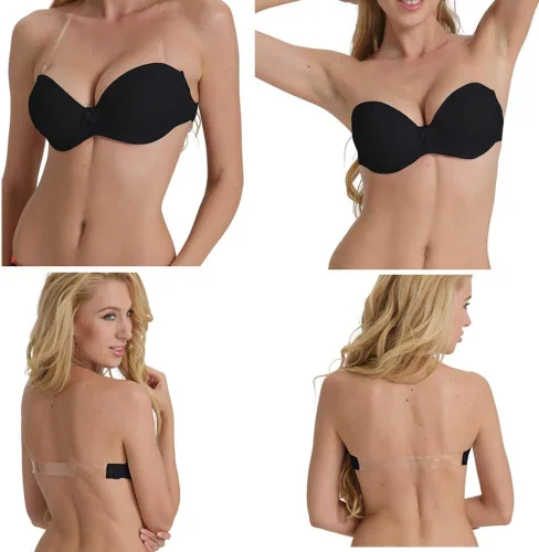 Vista 2 de Sujetador sin tirantes con parte trasera transparente invisible correa push up acolchado Bralette
