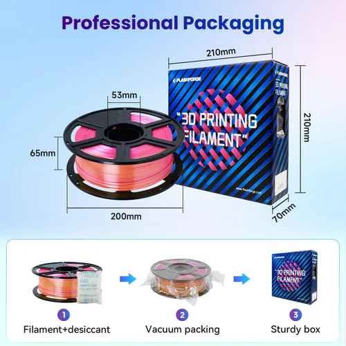 Vista 6 de FLASHFORGE Silk Bi-Color PLA Filament 1.75mm, Coextrusion Pink Yellow Dual Color Multicolor 3D Printer Filament, Enchanting Silk Finish with 360°