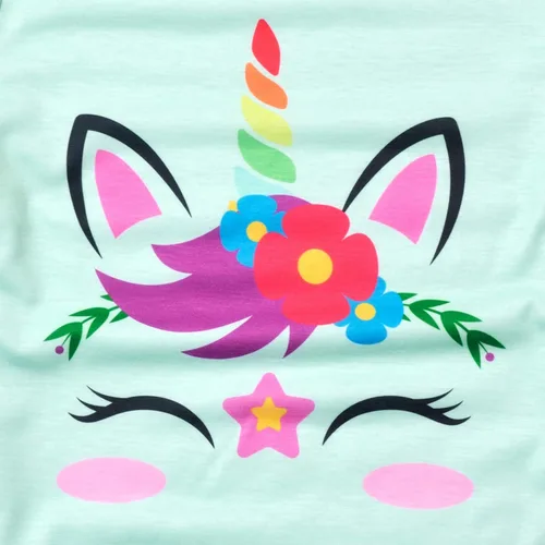 Vista 3 de QPANCY Pijamas a juego para niñas y muñecas, conjuntos de pijama de unicornio, ropa de dormir de algodón de verano