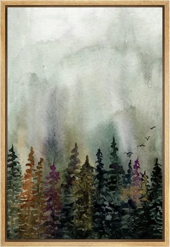 Vista 30 de SIGNWIN Lienzo enmarcado para pared, decoración de guardería de bosques, pájaros voladores, acuarela, montaña, bosque, naturaleza, arte moderno