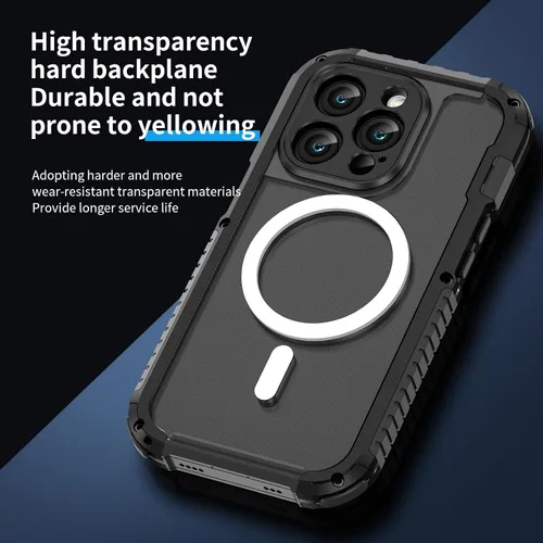 Vista 3 de FW - Funda de metal para iPhone 15 Pro, compatible con MagSafe, funda para iPhone 15 Pro, marco de metal de aluminio, cuerpo completo, resistente