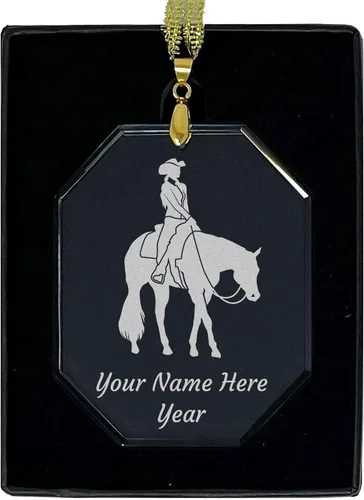 Vista 7 de LaserGram Adorno de Navidad, caballo de placer occidental, grabado personalizado incluido (forma de diamante)