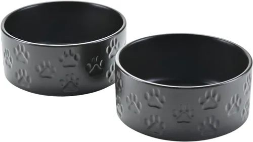 Vista 30 de SPUNKYJUNKY Cuencos elevados de cerámica para perros, 5.1 pulgadas, para comida de perros y gatos, cuencos elevados con soporte de bambú Verde oscuro