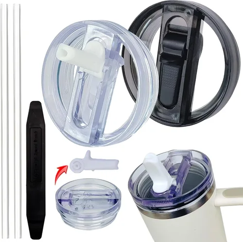 Vista 16 de Paquete de 2 tapas de repuesto con popote abatible desmontable para vaso térmico de 30 oz, compatible con Stanley Quencher ProTour, tapa a prueba