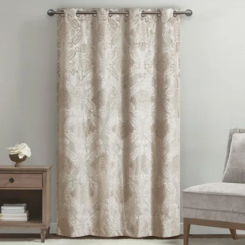 Vista 7 de Sun Smart Amelia - Cortina de oscurecimiento total jacquard con diseño paisley para dormitorio, panel individual de lujo para ventana de sala