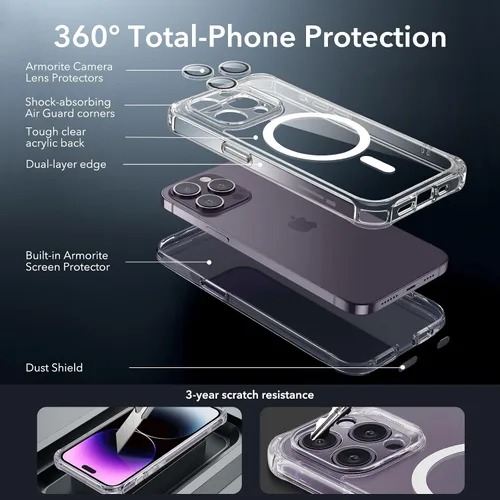 Vista 2 de ESR Funda para iPhone 14, compatible con MagSafe, funda de cuerpo completo a prueba de caídas de grado militar con protector de pantalla de vidrio