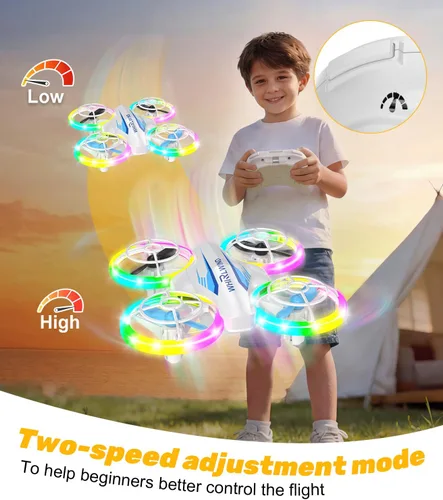 Vista 5 de Mini dron para niños y principiantes: juguete volador para niños con giros de 360°, luces LED, 3 baterías, tiempo de vuelo de 27 minutos, dron