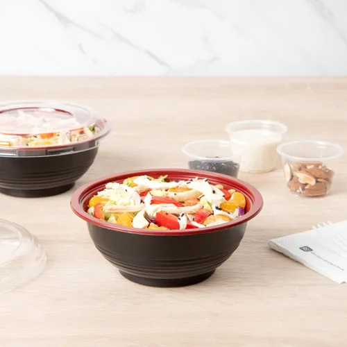 Vista 3 de Restaurantware Tazones de plástico para alimentos de 18 onzas, 200 recipientes desechables con tapa, aptos para Mircowave, sin BPA, cuencos