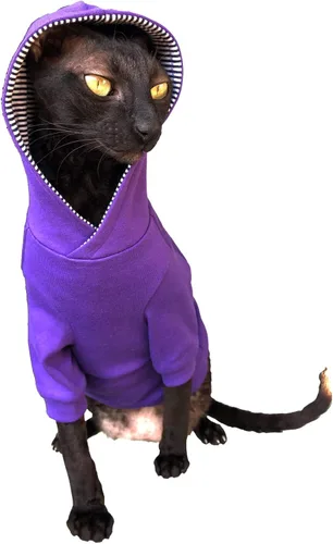 Vista 17 de Sudadera con capucha de gato calaveras en negro 100% algodón para Sphynx y gatos desnudos (grande)