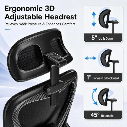 Vista 4 de Silla de oficina ergonómica para largas horas y alivio del dolor de espalda, diseño que ahorra espacio con soporte lumbar ajustable, brazos negro