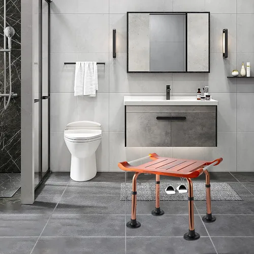 Vista 7 de Banco de ducha de teca para asiento interior de ducha, baño, sauna, para ancianos y discapacitados