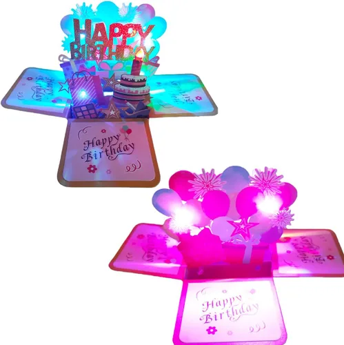 Vista 5 de Tarjetas de cumpleaños 3D desplegables, reproducción automática 3D de colores cambiables, música ligera, tarjetas de pastel de cumpleaños emergentes