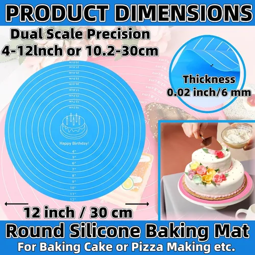 Vista 2 de Tapete de silicona para hornear, tapete de silicona para tartas, tapete de silicona para hornear con medidas para tartas, soporte antiadherente, Azul