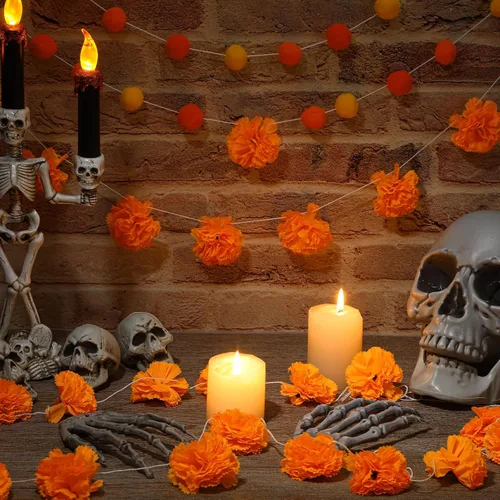 Vista 4 de Lyrow Guirnalda de bolas de fieltro para el Día de los Muertos, 5