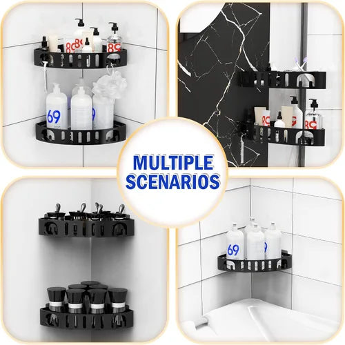 Vista 7 de Estante de ducha adhesivo de esquina sin taladro Organizador de baño de aleación de aluminio a prueba de óxido con soporte para afeitar