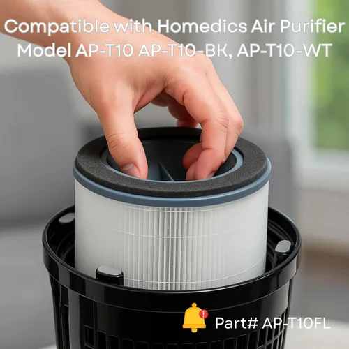 Vista 3 de Nispira AP-T10 AP-T10FL Reemplazo de filtro HEPA 3 en 1 de carbón activado para purificador de aire Homedics AP-T10-BK AP-T10-WT Elimina humo