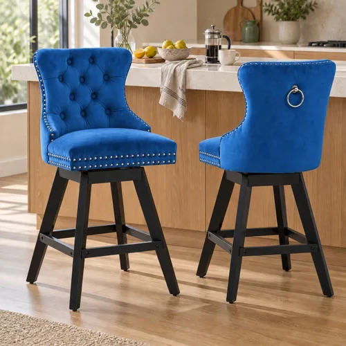 Vista 23 de Juego de 2 taburetes de bar giratorios modernos, taburetes de bar de 26.6 pulgadas de altura de mostrador beige con respaldo para isla de cocina